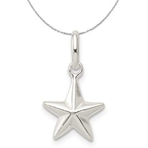 Sterling Silver 10mm Hollow Nautical Star Charm Necklace