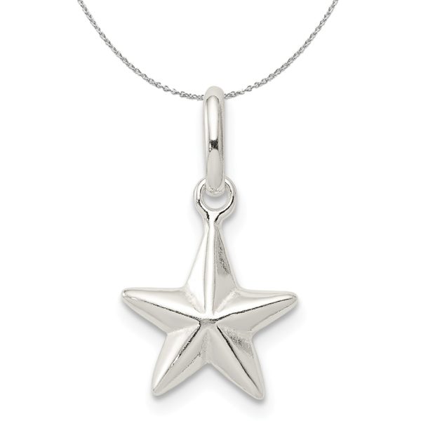 Sterling Silver 10mm Hollow Nautical Star Charm Necklace