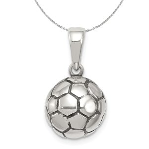 Sterling Silver 11mm Antiqued 3D Soccer Ball Necklace