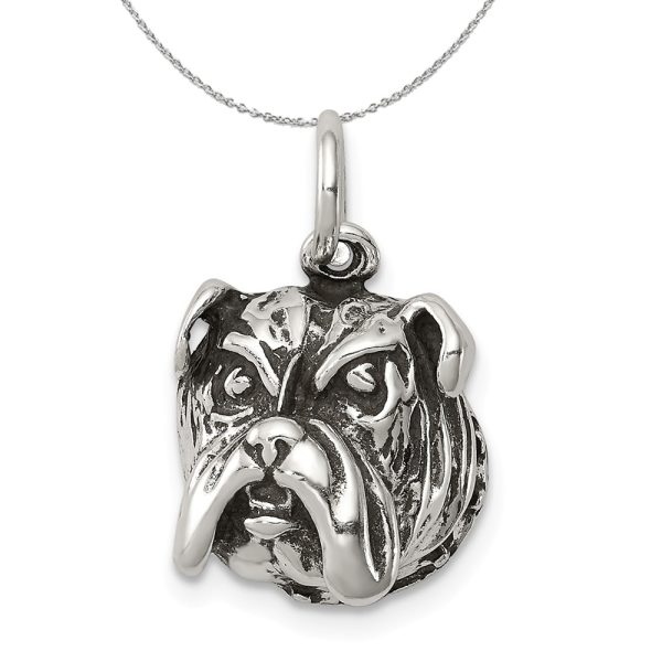 Sterling Silver 12mm Antiqued Bulldog Head Charm or Necklace