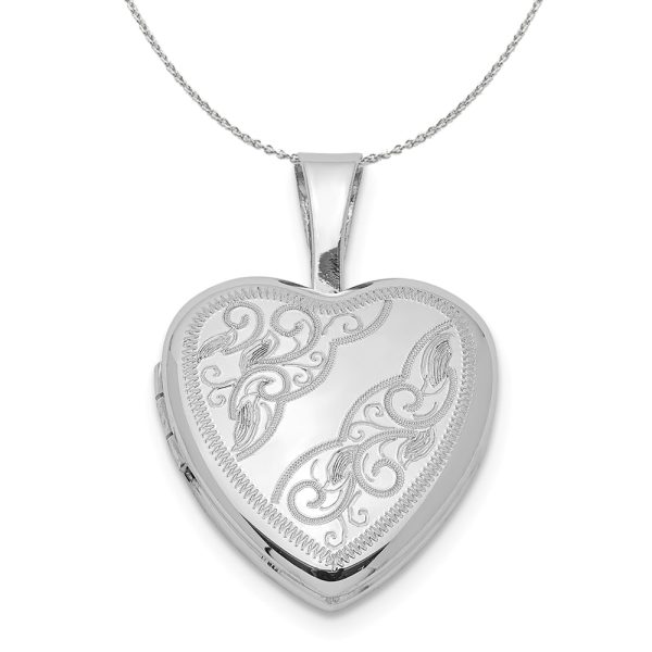 Sterling Silver 12mm Swirl Etched Heart Locket Necklace