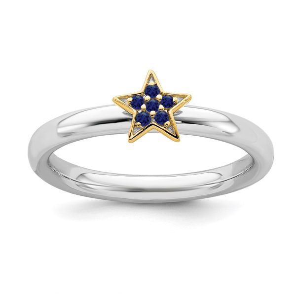 Sterling Silver 14k Gold-Plated Cr. Sapphire Stack Star Ring, Size 8