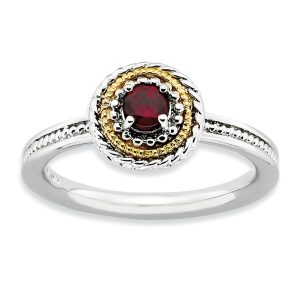 Sterling Silver, 14k Yellow Gold Plated, Garnet 9mm Round Ring, Size 7