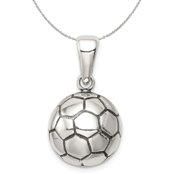 Sterling Silver 14mm Antiqued 3D Soccer Ball Necklace