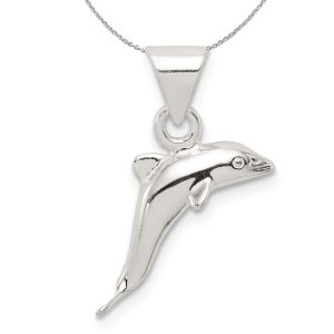 Sterling Silver 16mm 3D Polished Dolphin Necklace