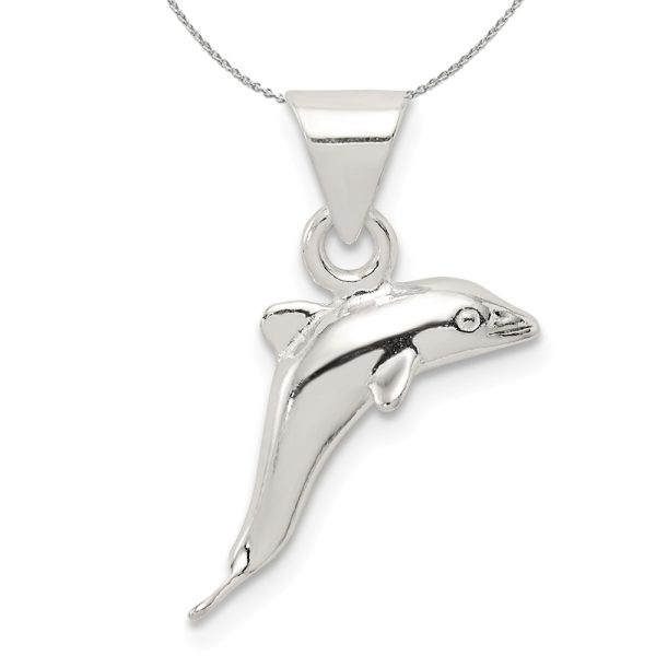 Sterling Silver 16mm 3D Polished Dolphin Necklace