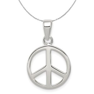 Sterling Silver 16mm Polished Peace Symbol Necklace