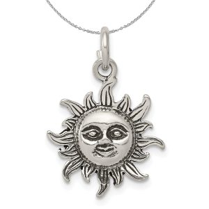 Sterling Silver 17mm Antiqued Sun Necklace