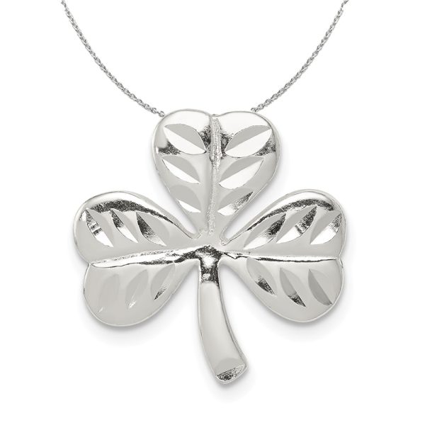 Sterling Silver 18mm Diamond Cut Shamrock Slide Necklace