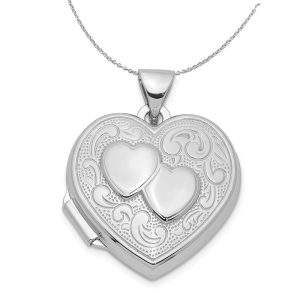 Sterling Silver 18mm Double Design Heart Shaped Locket Necklace