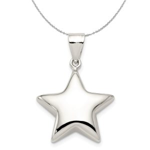 Sterling Silver 18mm Polished Puffed Star Necklace