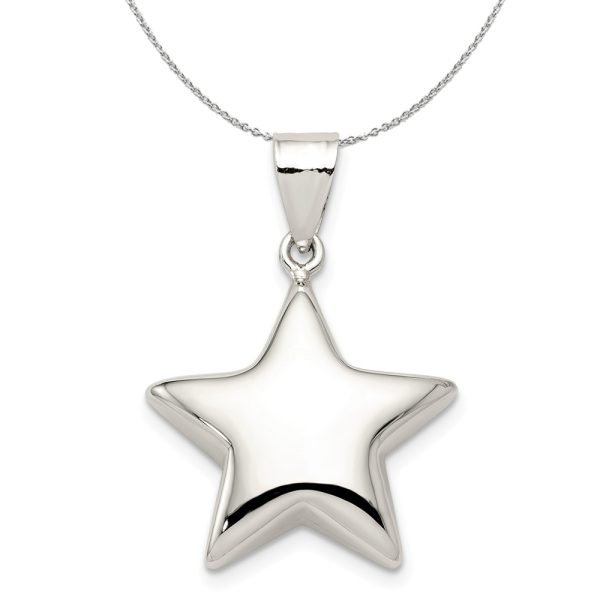 Sterling Silver 18mm Polished Puffed Star Necklace