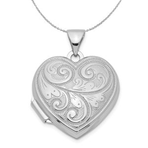 Sterling Silver 18mm Reversible Scrolled Heart Locket Necklace