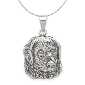 Sterling Silver 20mm Antiqued Dog Head Necklace