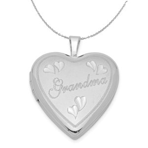 Sterling Silver 20mm Diamond Cut Grandma Heart Locket Necklace