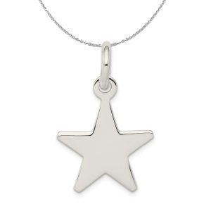 Sterling Silver 20mm Polished Flat Star Necklace