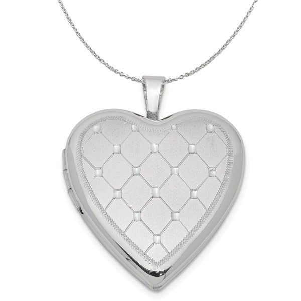 Sterling Silver 20mm Quilt Design Heart Locket Necklace