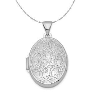 Sterling Silver 20mm Scrolled Floral Locket Necklace