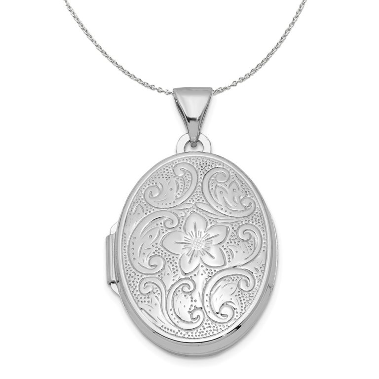 Sterling Silver 20mm Scrolled Floral Locket Necklace