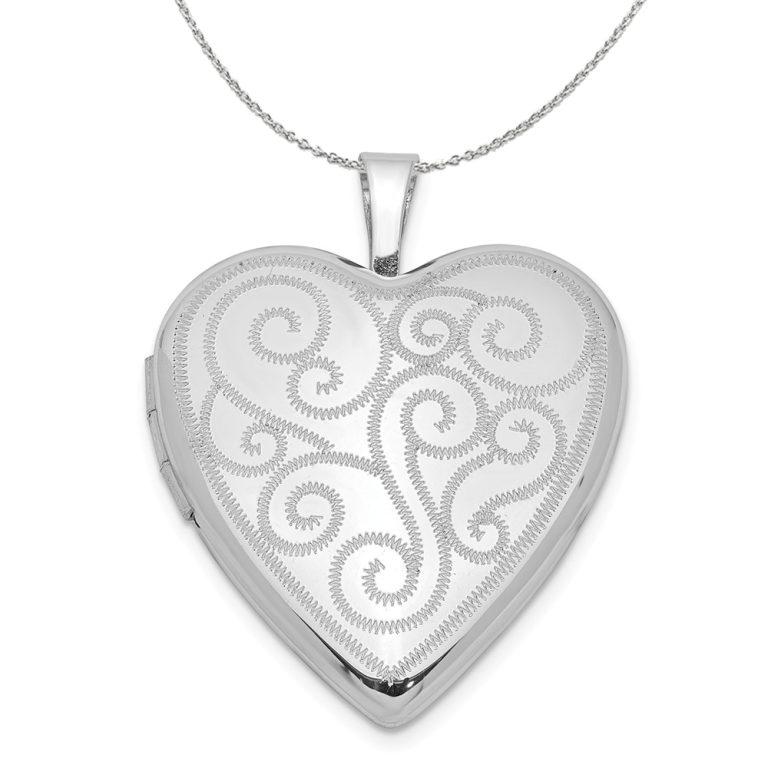 Sterling Silver 20mm Swirl Design Heart Locket Necklace