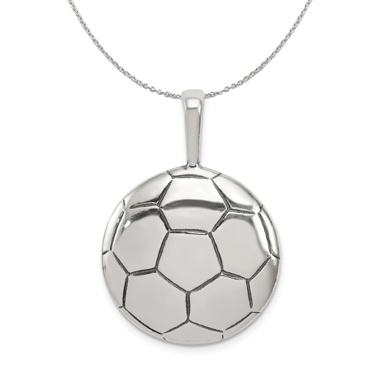 Sterling Silver 22mm Domed Antiqued Soccer Ball Necklace