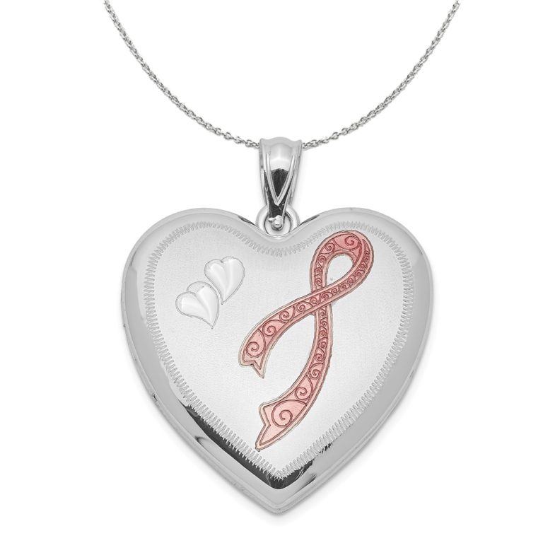 Sterling Silver 24mm Breast Cancer Awareness Heart Locket Necklace