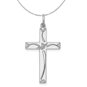 Sterling Silver 25mm Laser Etched Cross Necklace