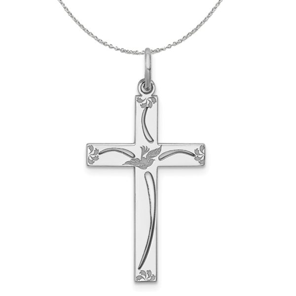 Sterling Silver 25mm Laser Etched Cross Necklace