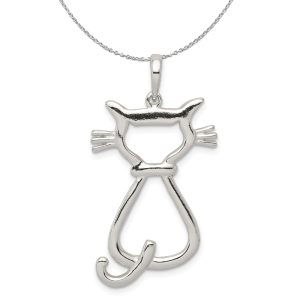 Sterling Silver 25mm Polished Cat Silhouette Necklace