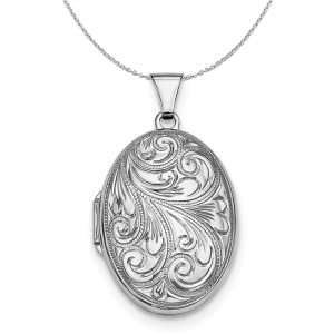 Sterling Silver 26mm Reversible Scroll Oval Locket Necklace