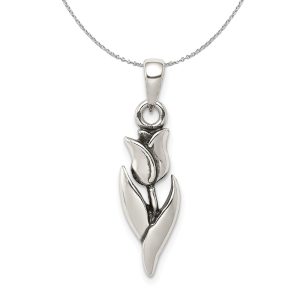 Sterling Silver 2D Antiqued Tulip Necklace