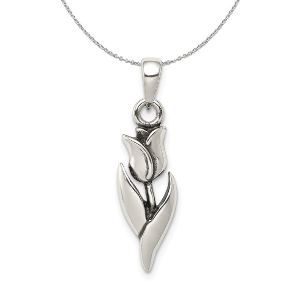 Sterling Silver 2D Antiqued Tulip Necklace