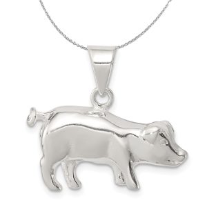 Sterling Silver 2D Polished Pig Necklace