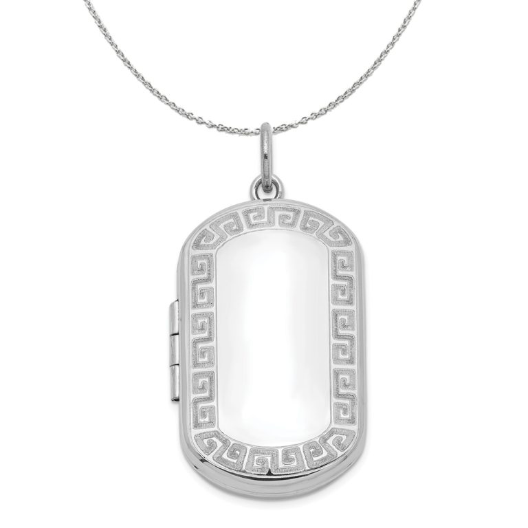 Sterling Silver 30mm Greek Key Border Rectangular Locket Necklace