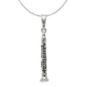 Sterling Silver 3D Antiqued Clarinet Necklace