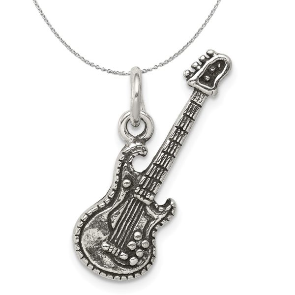 Sterling Silver 3D Antiqued Electric Guitar Necklace