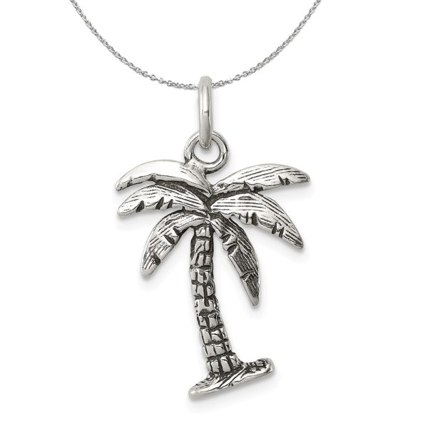 Sterling Silver 3D Antiqued Palm Tree Necklace