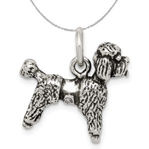 Sterling Silver 3D Antiqued Poodle Charm or Necklace