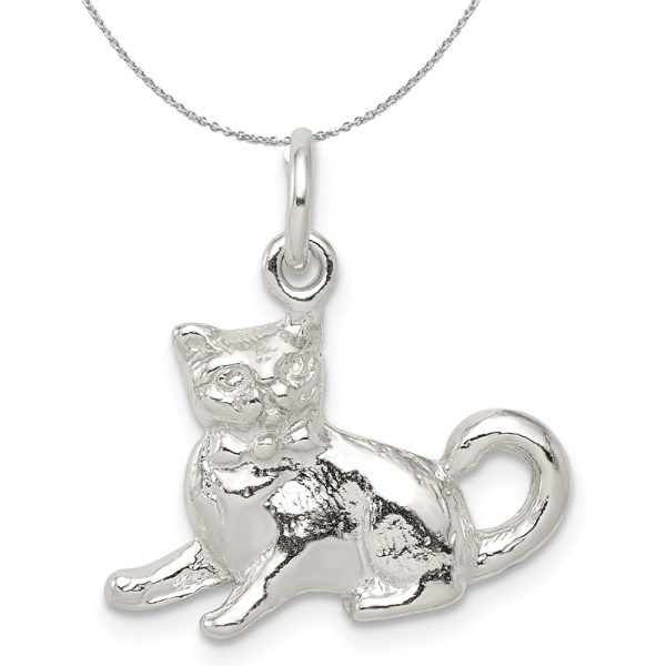 Sterling Silver 3D Polished Cat Charm or Necklace