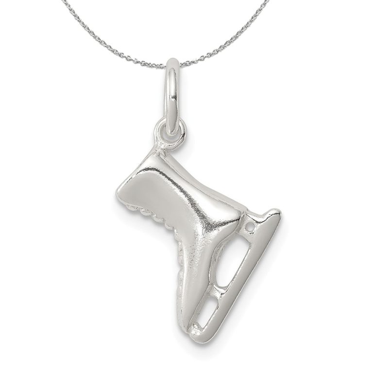 Sterling Silver 3D Polished Ice Skate Charm Necklace