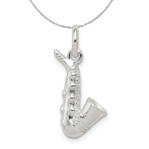 Sterling Silver 3D Saxophone Charm Necklace