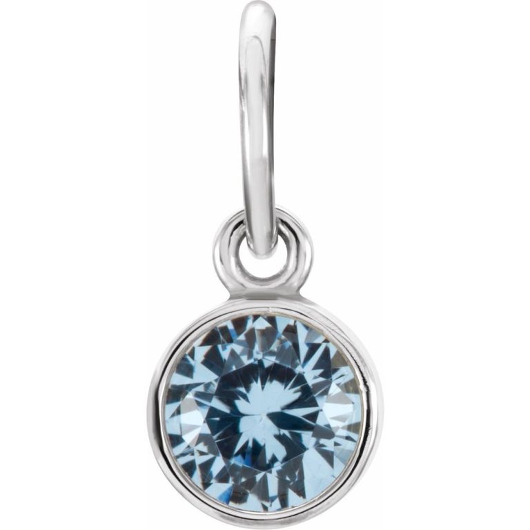 Sterling Silver 4mm Imitation Aquamarine Charm or Pendant Enhancer