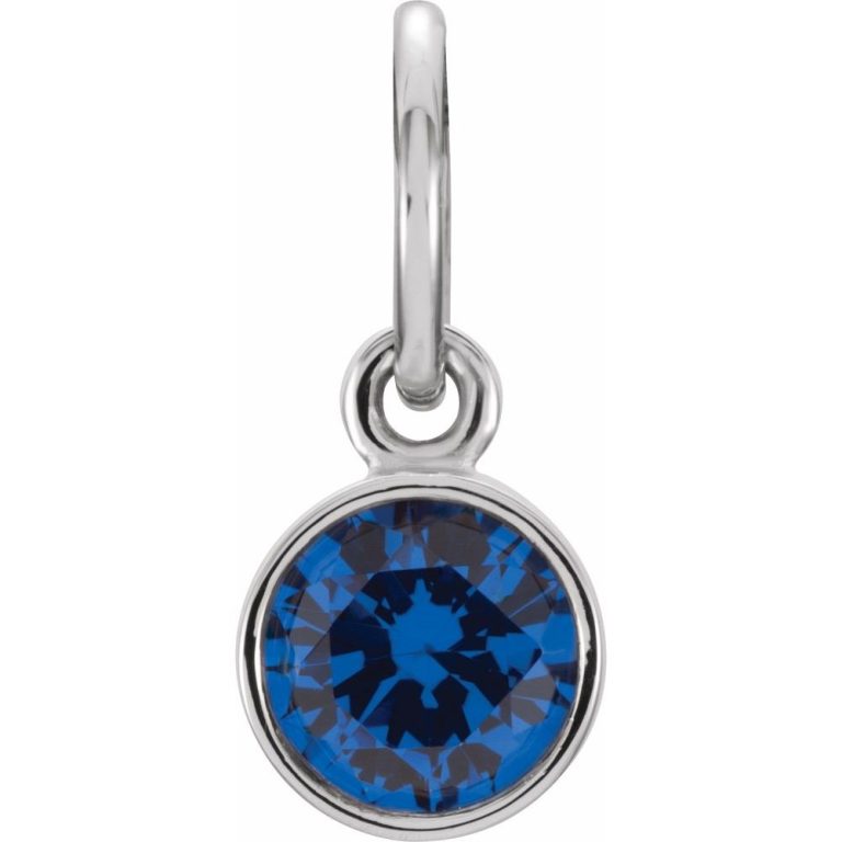 Sterling Silver 4mm Imitation Blue Sapphire Charm or Pendant Enhancer