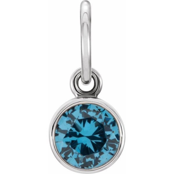 Sterling Silver 4mm Imitation Blue Zircon Charm or Pendant Enhancer