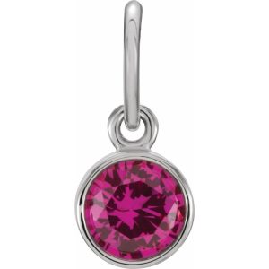 Sterling Silver 4mm Imitation Pnk Tourmaline Charm or Pendant Enhancer