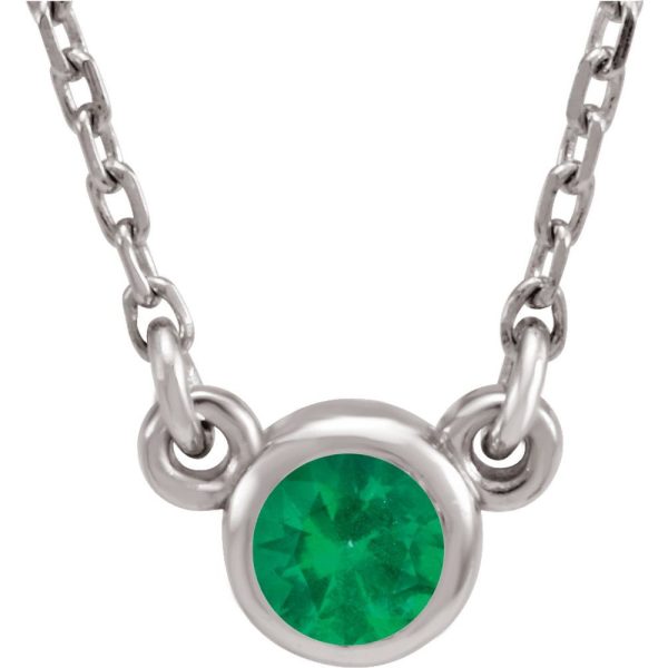 Sterling Silver 4mm Lab-Created Emerald Solitaire Necklace, 16 Inch