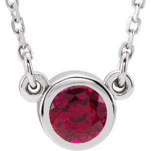 Sterling Silver 4mm Round Mozambique Garnet Solitaire Necklace, 16 In