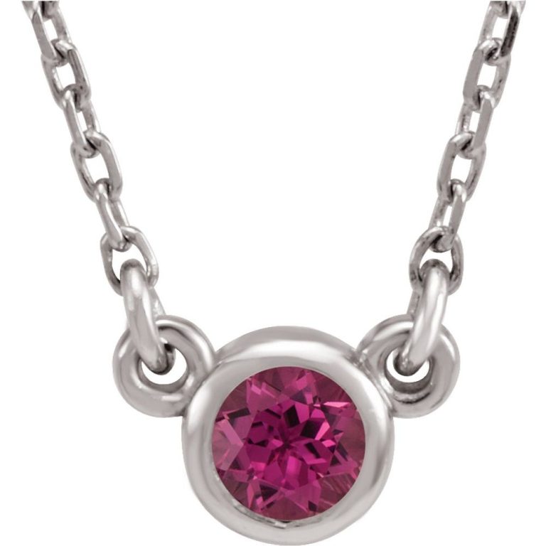 Sterling Silver 4mm Round Pink Tourmaline Solitaire Necklace, 16 Inch