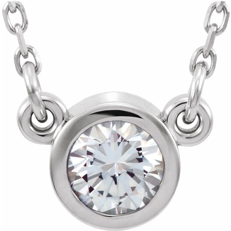 Sterling Silver 4mm Round White Sapphire Solitaire Necklace, 16 Inch