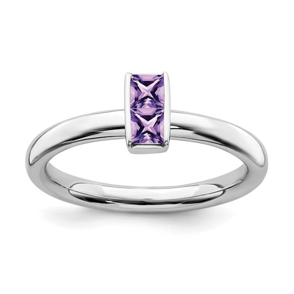 Sterling Silver Amethyst 2 Stone Bar Stackable Ring, Size 7